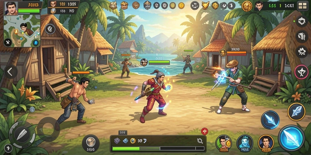 Tampilan awal MPOSURGA dengan karakter yang menarik.